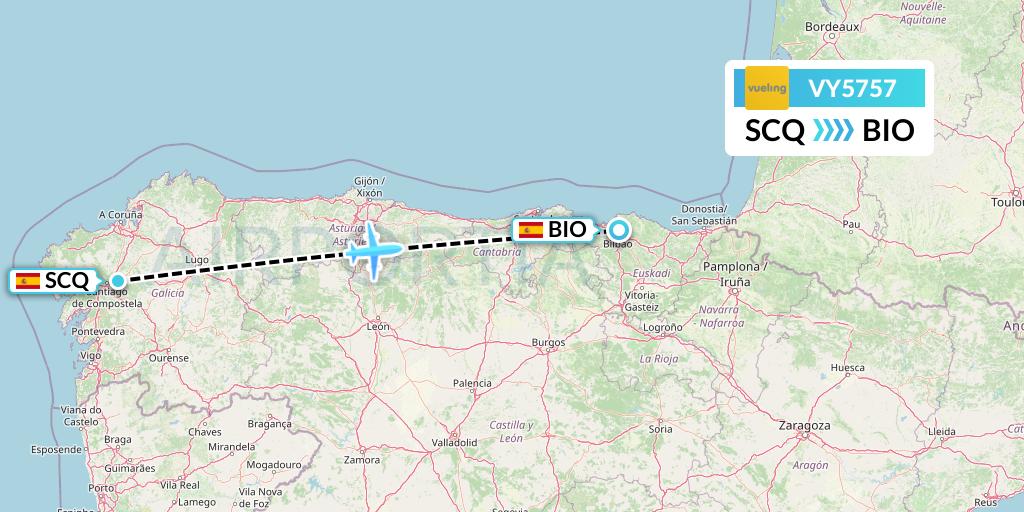 VY5757 Vueling Flight Map: Santiago to Bilbao