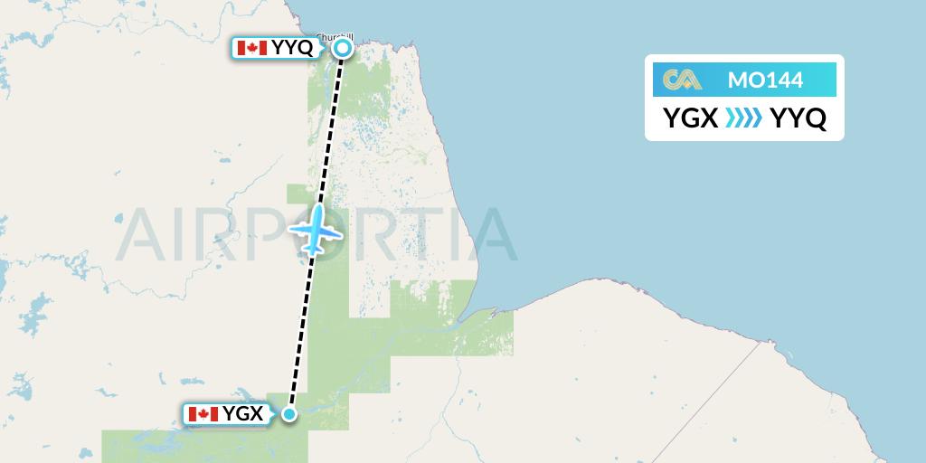 MO144 Calm Air Flight Map: Gillam to Churchill