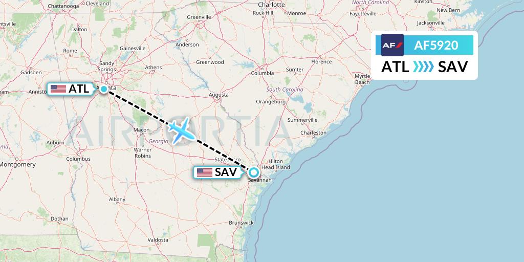 AF5920 Air France Flight Map: Atlanta to Savannah