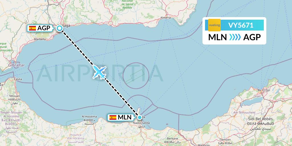 VY5671 Vueling Flight Map: Melilla to Malaga