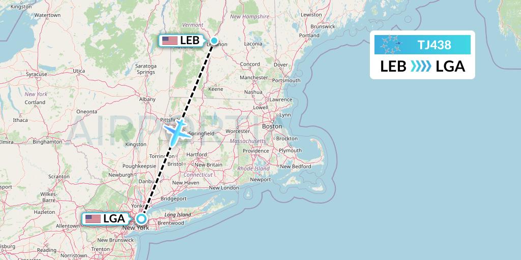 TJ438 Tradewind Aviation Flight Map: Lebanon to New York