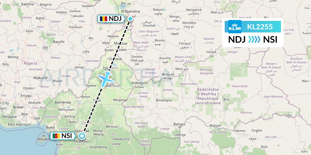 KL2255 KLM Flight Map: N'Djamena to Yaounde
