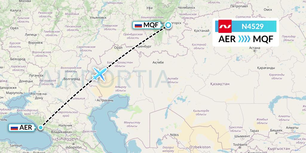 N4529 Nordwind Airlines Flight Map: Sochi to Magnitogorsk