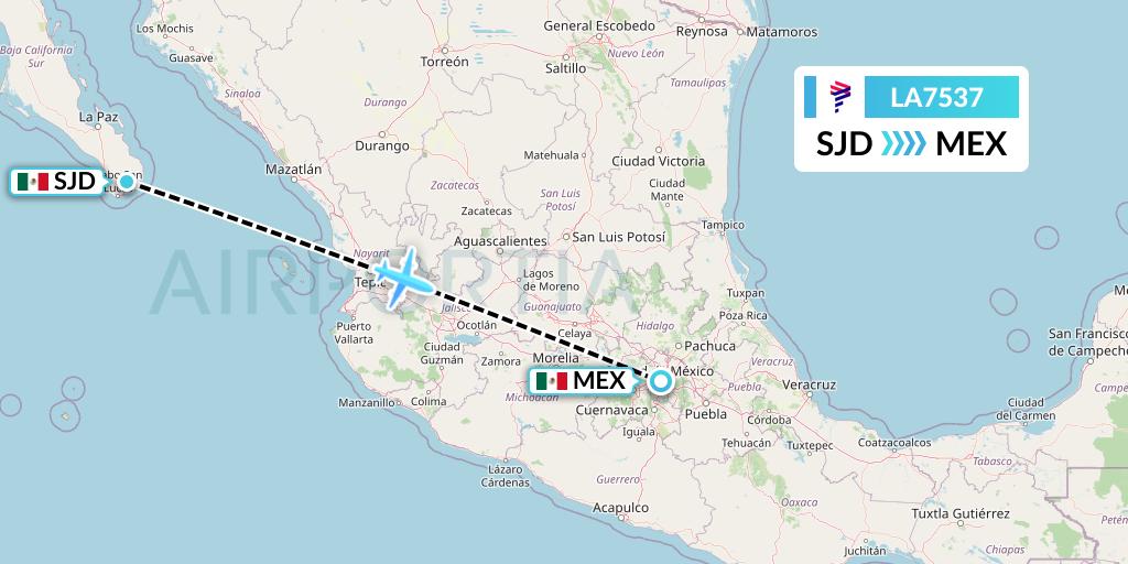 LA7537 LAN Airlines Flight Map: San Jose del Cabo to Mexico City
