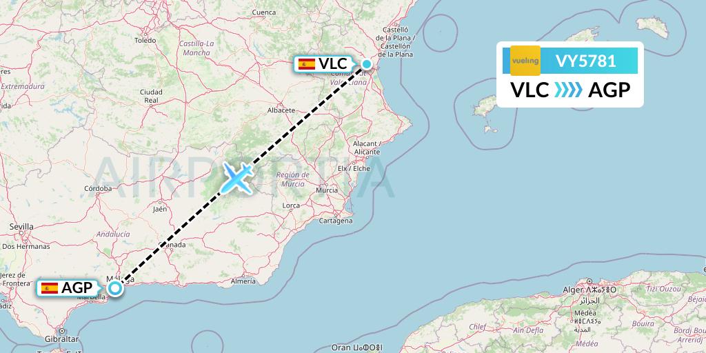 VY5781 Vueling Flight Map: Valencia to Malaga