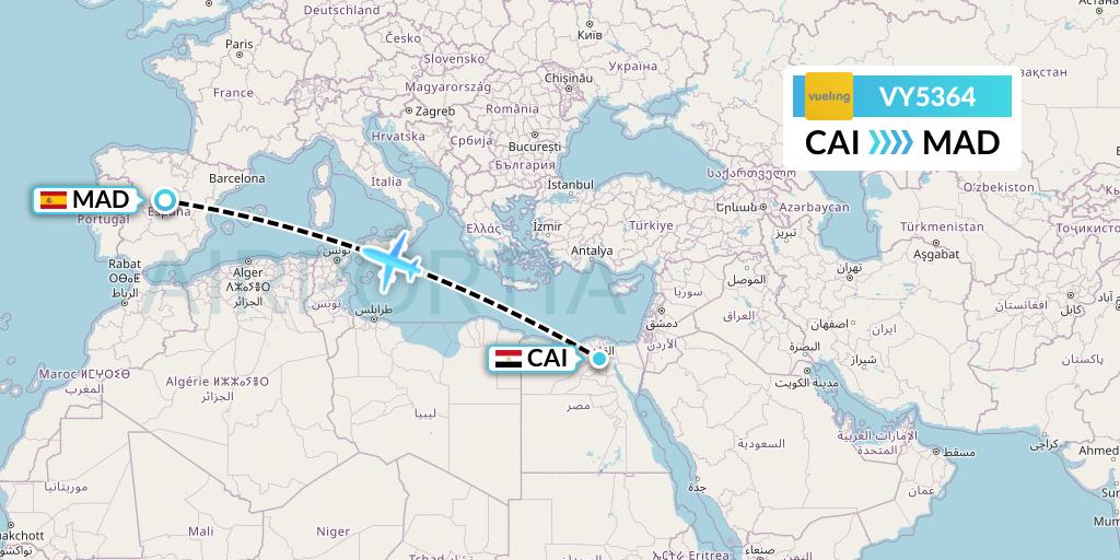 VY5364 Vueling Flight Map: Cairo to Madrid