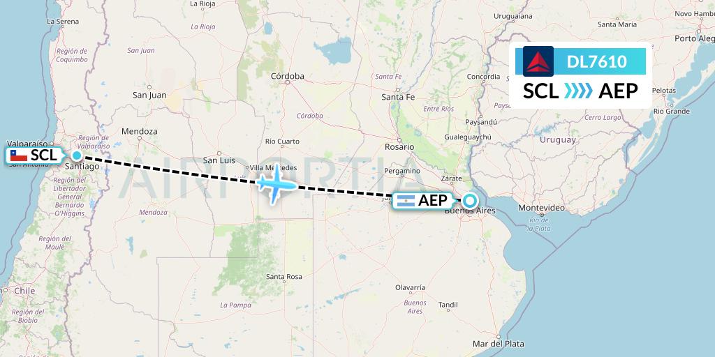 DL7610 Delta Air Lines Flight Map: Santiago to Buenos Aires