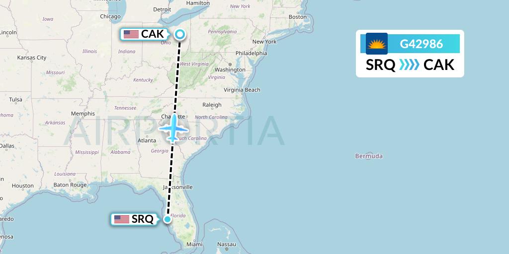 G42986 Allegiant Air Flight Map: Sarasota to Akron
