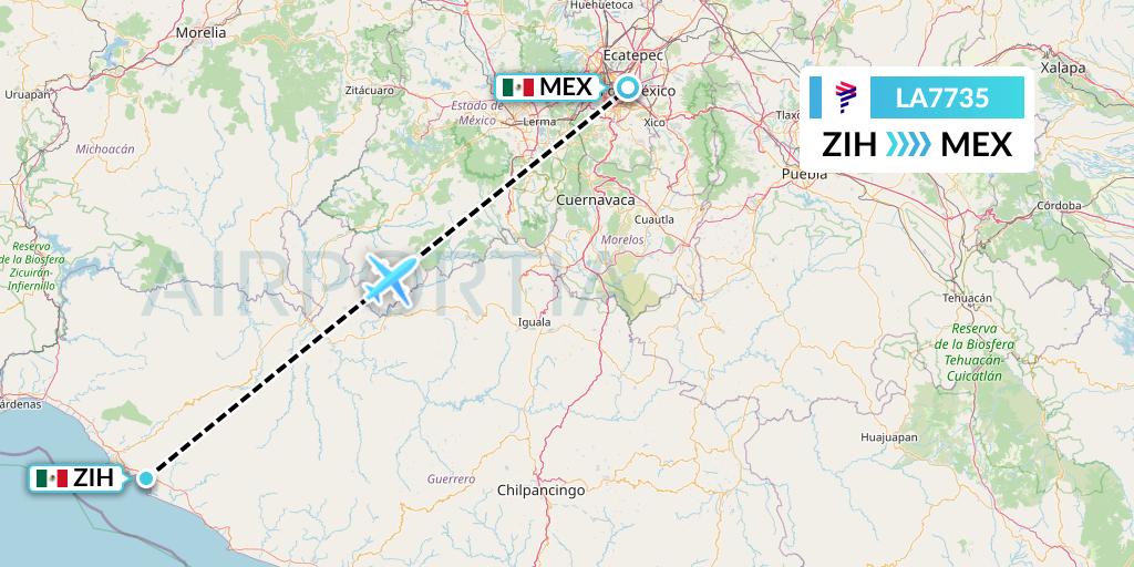 LA7735 LAN Airlines Flight Map: Zihuatanejo to Mexico City