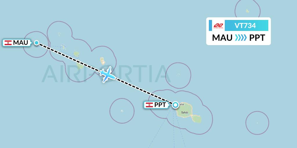 VT734 Air Tahiti Flight Map: Maupiti to Papeete