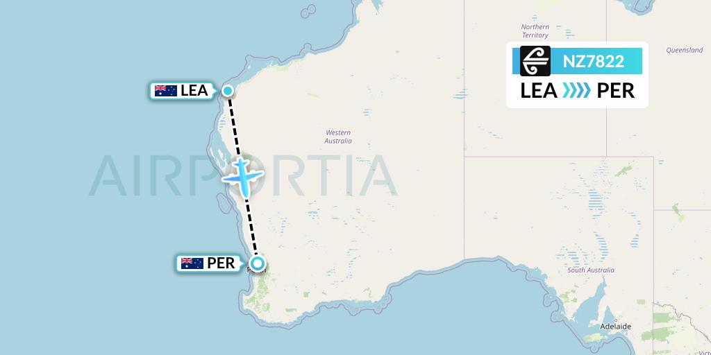 NZ7822 Air New Zealand Flight Map: Learmonth to Perth
