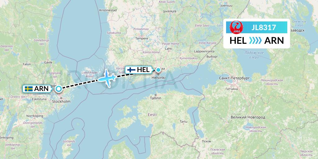 JL8317 Japan Airlines Flight Map: Helsinki to Stockholm