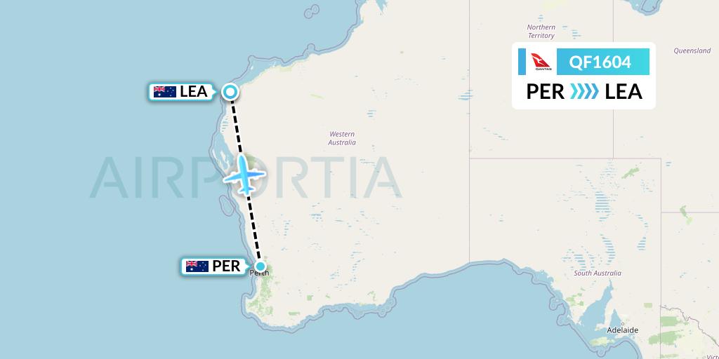 QF1604 Qantas Flight Map: Perth to Learmonth