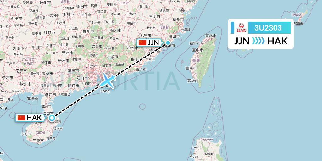 3U2303 Sichuan Airlines Flight Map: Jinjiang to Haikou