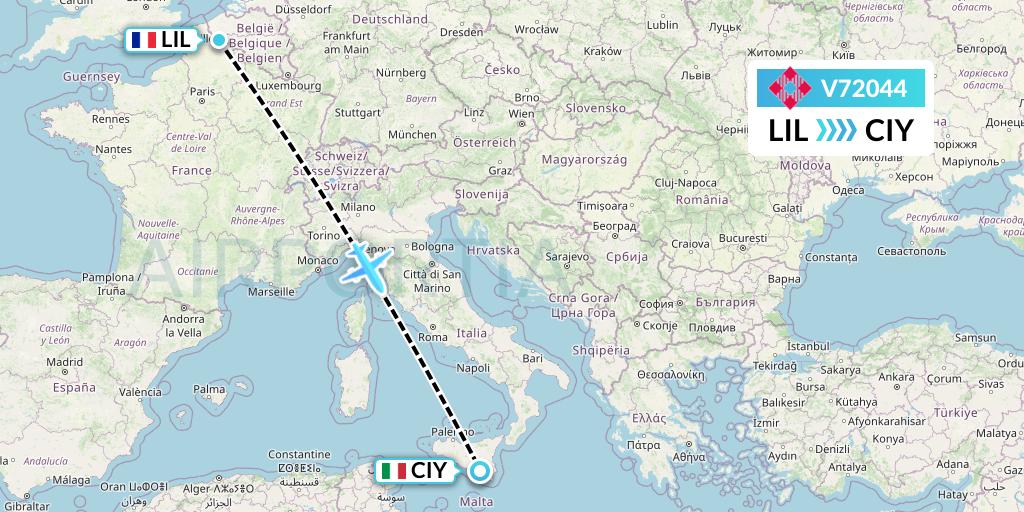 V72044 Volotea Flight Map: Lille to Comiso
