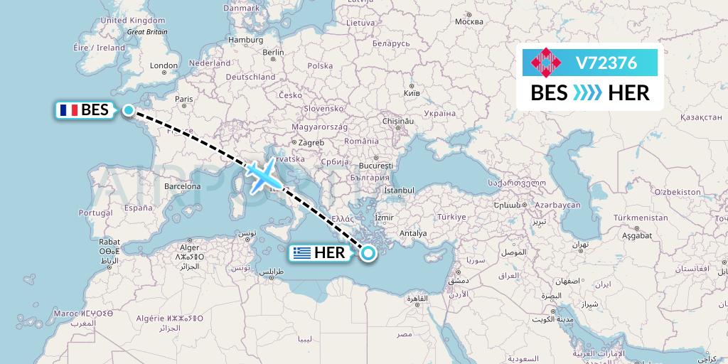 V72376 Volotea Flight Map: Brest to Heraklion
