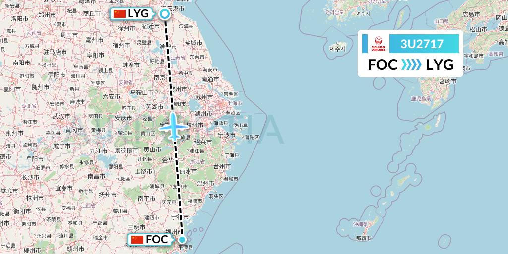 3U2717 Sichuan Airlines Flight Map: Fuzhou to Lianyungang