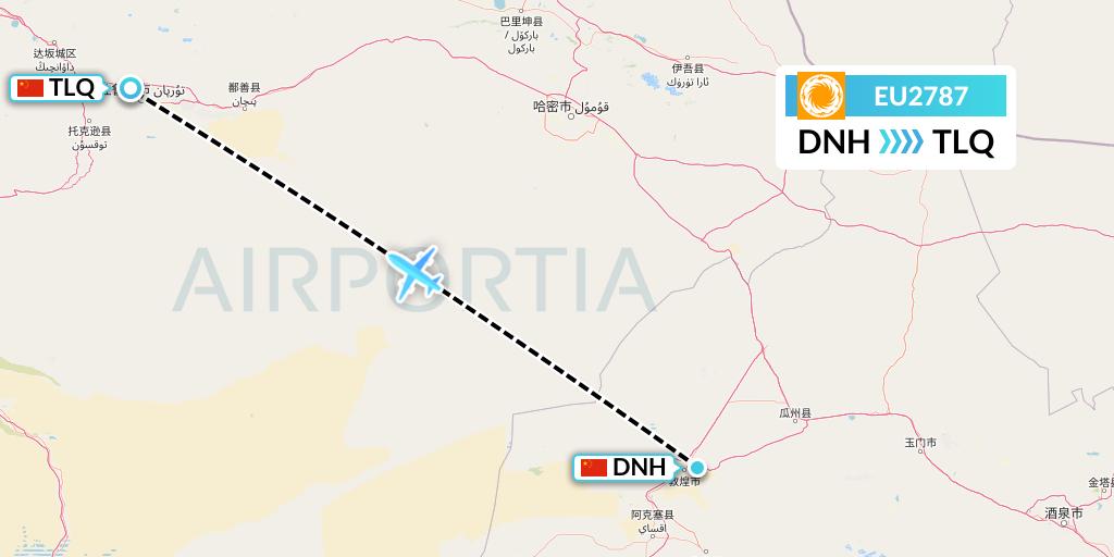 EU2787 Chengdu Airlines Flight Map: Dunhuang to Turpan