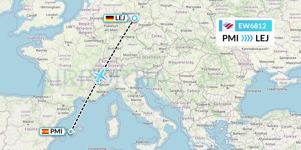 EW6812 Eurowings Flight Map: Palma de Mallorca to Leipzig
