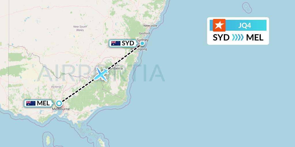 JQ4 Jetstar Airways Flight Map: Sydney to Melbourne