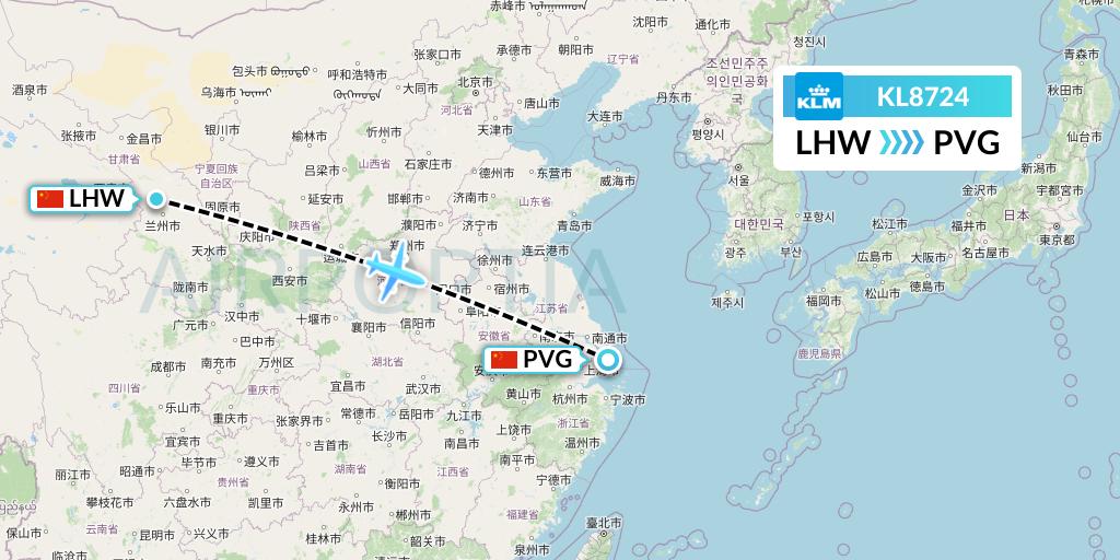 KL8724 KLM Flight Map: Lanzhou to Shanghai