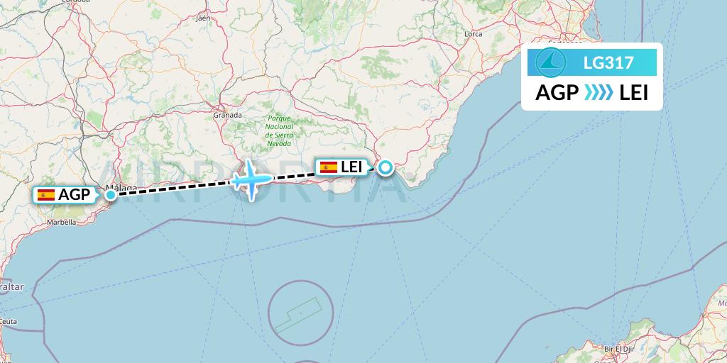 LG317 Luxair Flight Map: Malaga to Almeria