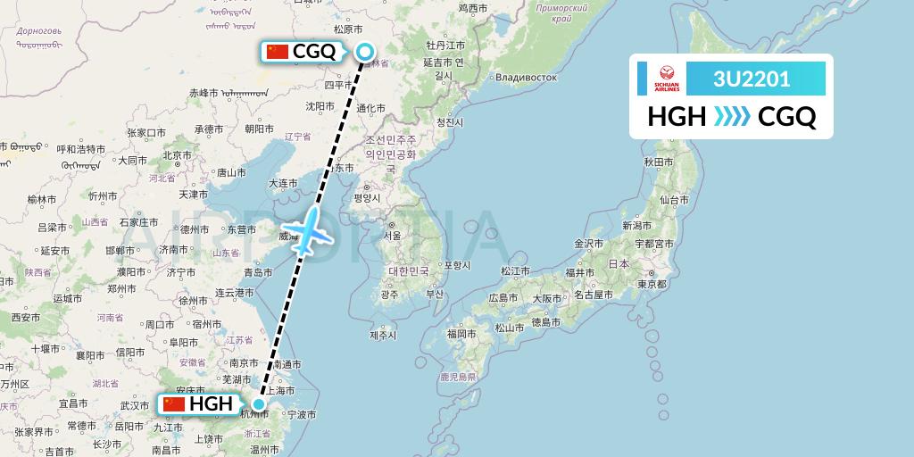3U2201 Sichuan Airlines Flight Map: Hangzhou to Changchun