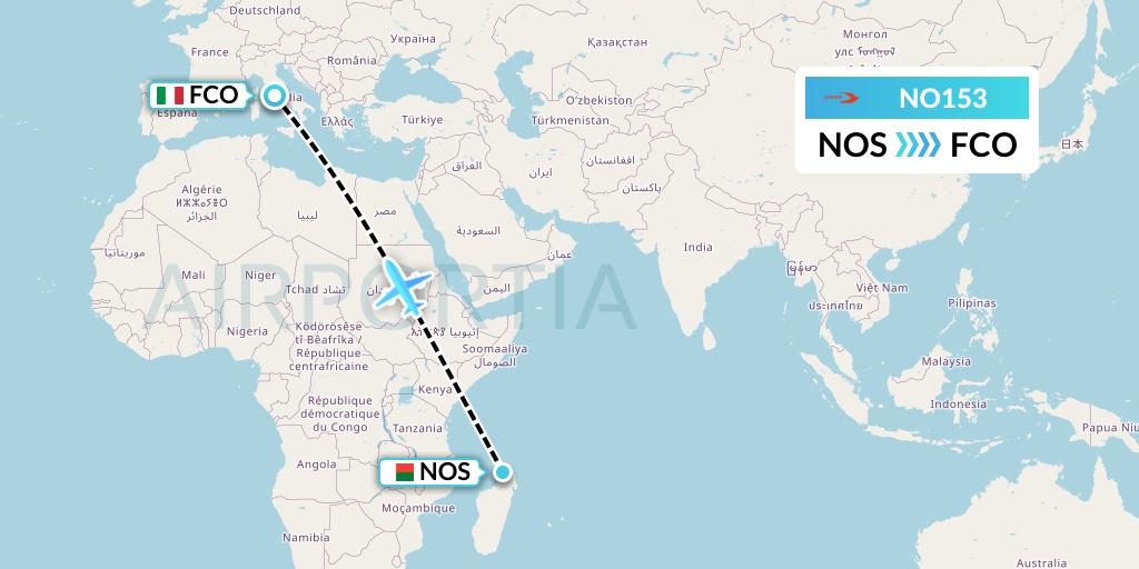 NO153 Neos Flight Map: Nosy Be to Rome