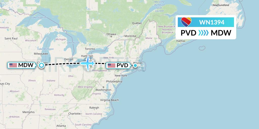 WN1394 Southwest Airlines Flight Map: Providence to Chicago