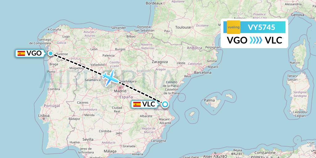 VY5745 Vueling Flight Map: Vigo to Valencia