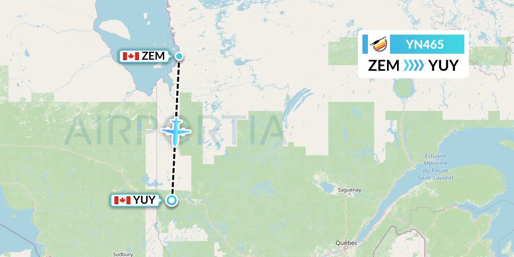 YN465 Air Creebec Flight Map: Eastmain River to Rouyn