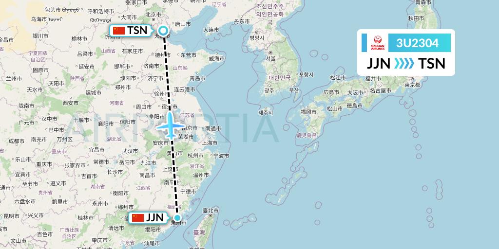 3U2304 Sichuan Airlines Flight Map: Jinjiang to Tianjin