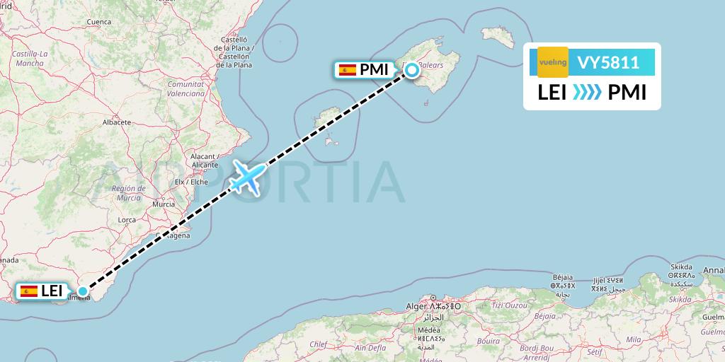 VY5811 Vueling Flight Map: Almeria to Palma de Mallorca