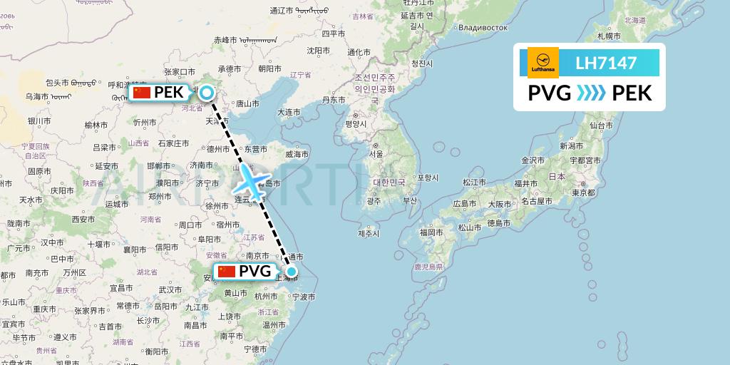 LH7147 Lufthansa Flight Map: Shanghai to Beijing