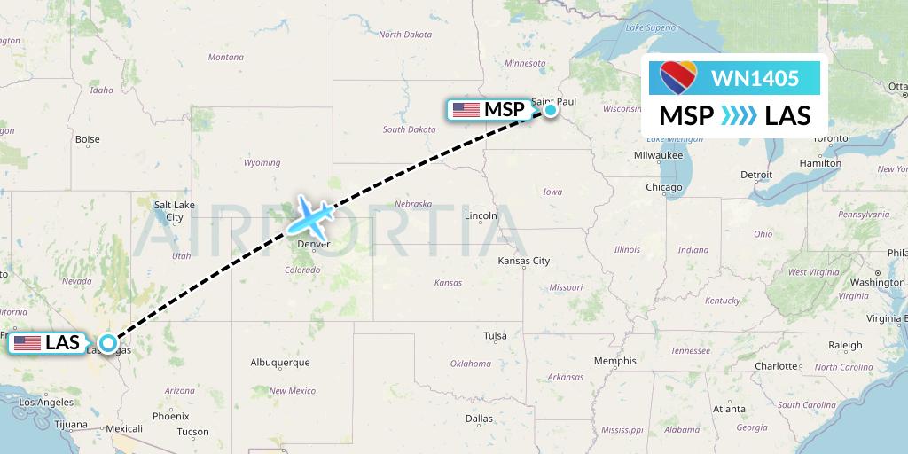 WN1405 Southwest Airlines Flight Map: Minneapolis to Las Vegas