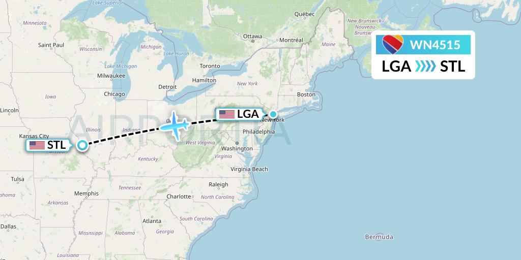 WN4515 Southwest Airlines Flight Map: New York to St. Louis