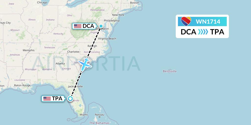 WN1714 Southwest Airlines Flight Map: Washington to Tampa