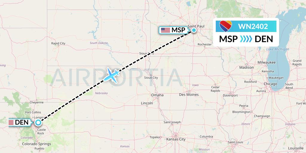 WN2402 Southwest Airlines Flight Map: Minneapolis to Denver