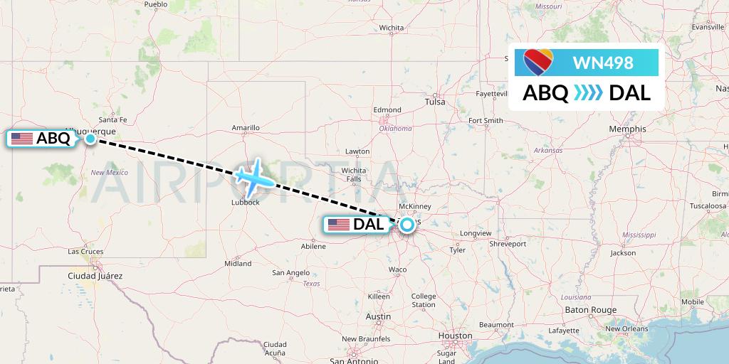 WN498 Southwest Airlines Flight Map: Albuquerque to Dallas
