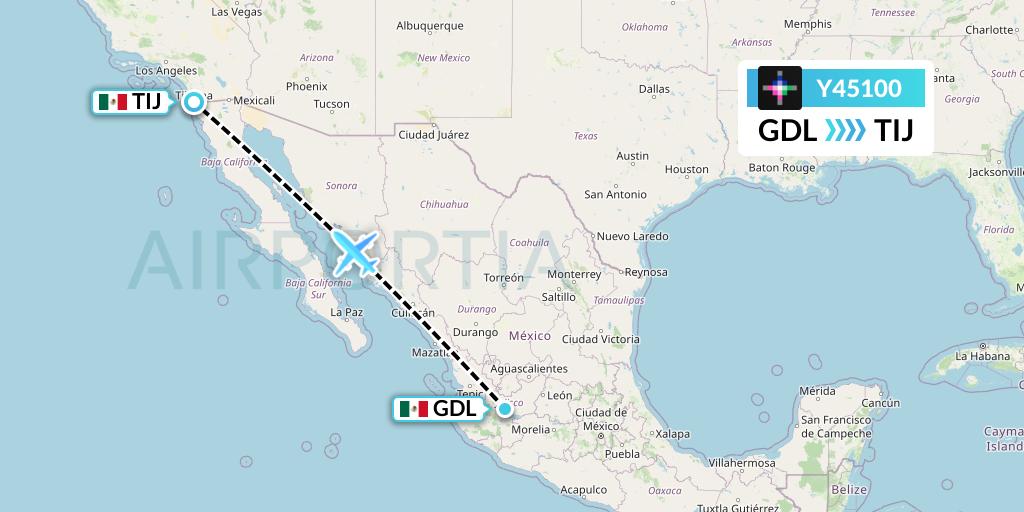 Y45100 Volaris Flight Map: Guadalajara to Tijuana