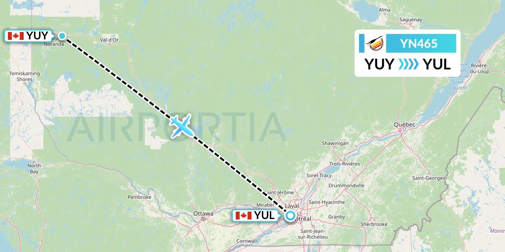 YN465 Air Creebec Flight Map: Rouyn to Montreal