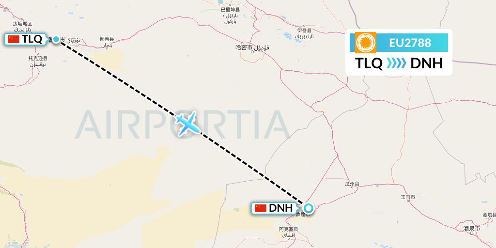 EU2788 Chengdu Airlines Flight Map: Turpan to Dunhuang