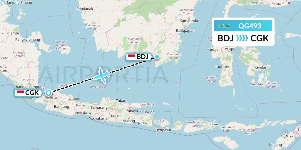 QG493 Citilink Flight Map: Banjarmasin to Jakarta