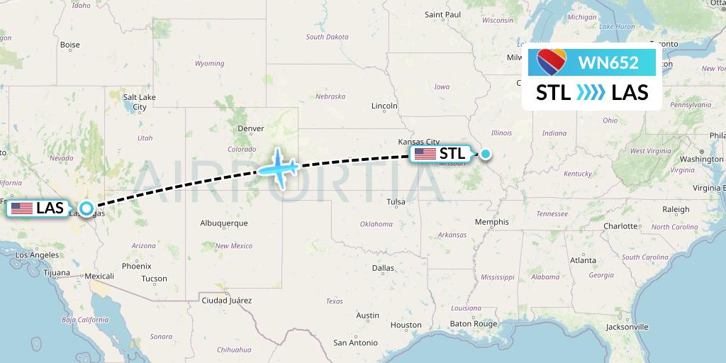 WN652 Southwest Airlines Flight Map: St. Louis to Las Vegas