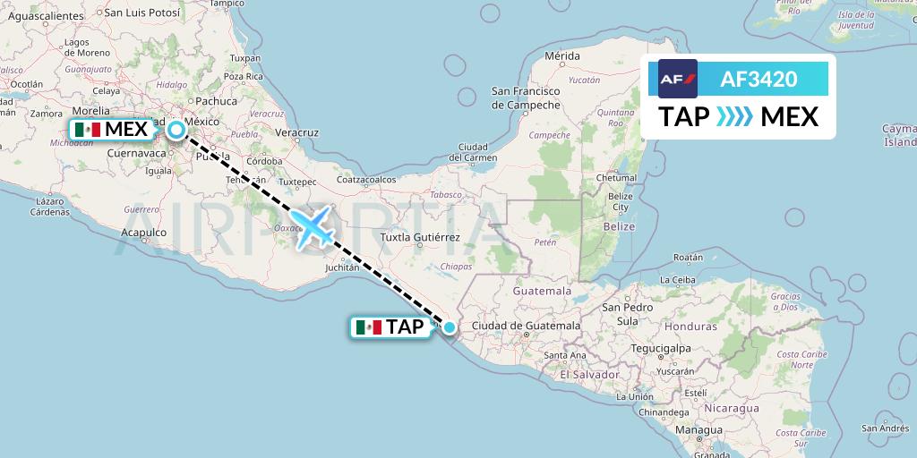 AF3420 Air France Flight Map: Tapachula to Mexico City