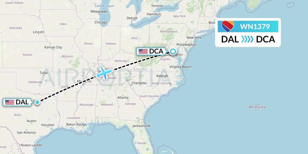 WN1379 Southwest Airlines Flight Map: Dallas to Washington