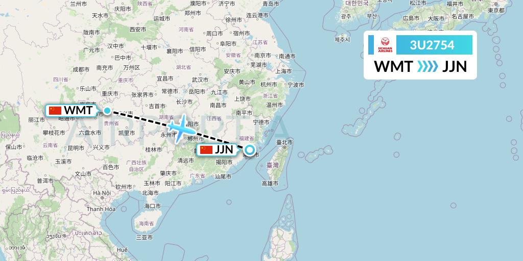 3U2754 Sichuan Airlines Flight Map: Zunyi to Jinjiang