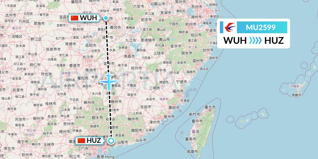 MU2599 China Eastern Airlines Flight Map: Wuhan to Huizhou