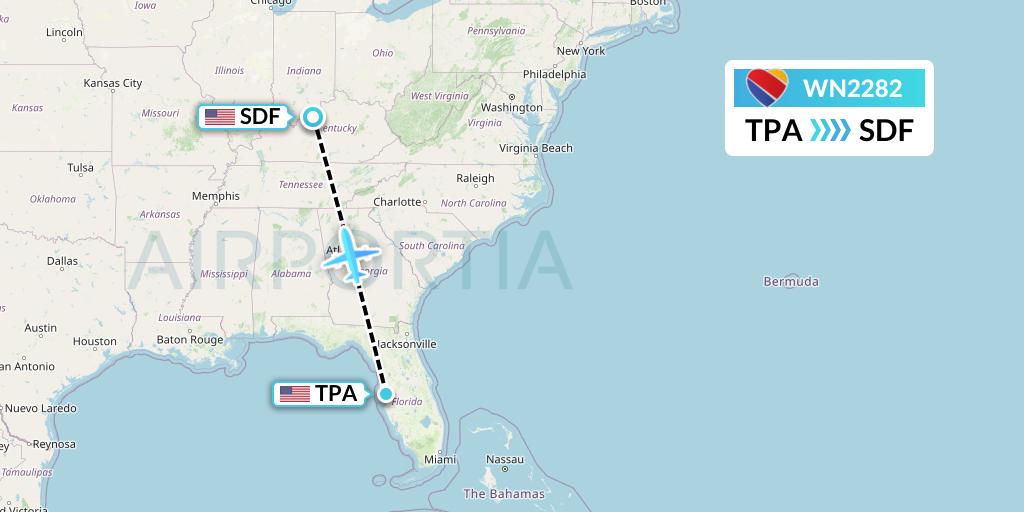 WN2282 Southwest Airlines Flight Map: Tampa to Louisville