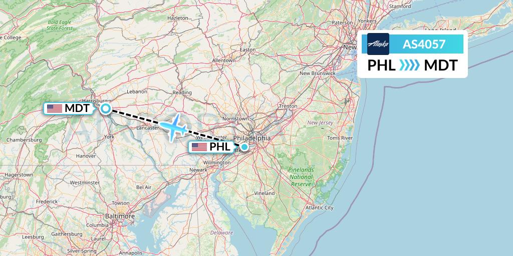 AS4057 Alaska Airlines Flight Map: Philadelphia to Harrisburg